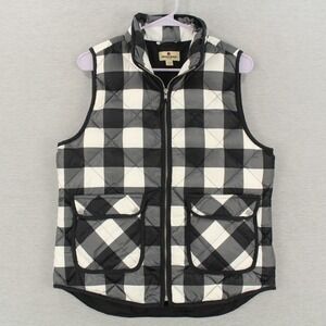 Woolrich Quilted Down Puffer Vest Womens Size Medium Black White Polyester Zip